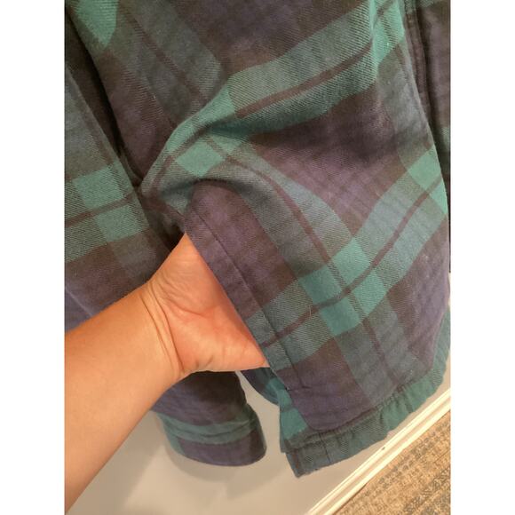 Vtg L.L.Bean Mens Scotch Plaid Flannel Lined Hooded Shirt Size? L XL Blue Black - Picture 9 of 13